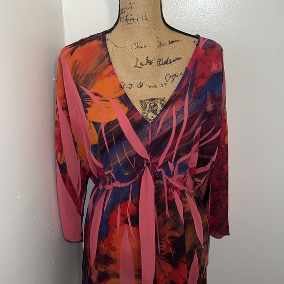 Daniel Benjamin Tropical Multicolor Printed Sheer Blouse - Picture 3 of 7